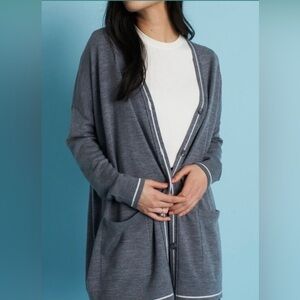 Kit and Ace Travel on Merino Cream Cardigan with Pink Trim M/L